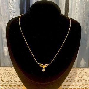 Vintage Dior Gold Bow Pearl Rhinestone Necklace Germany